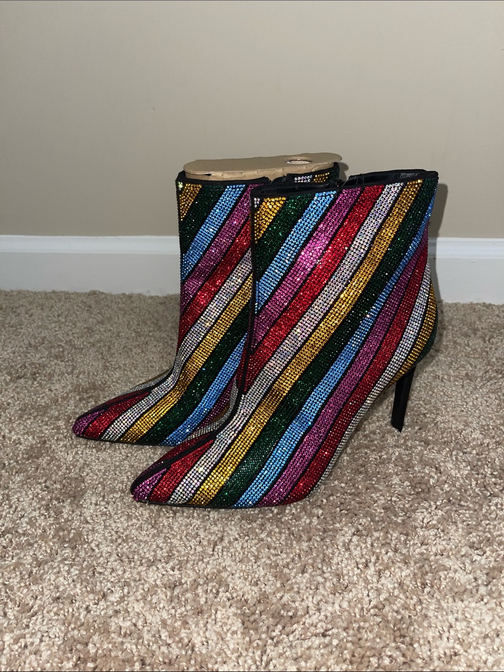 INC International Concepts Multicolor Rhinestone Striped Ankle Booties